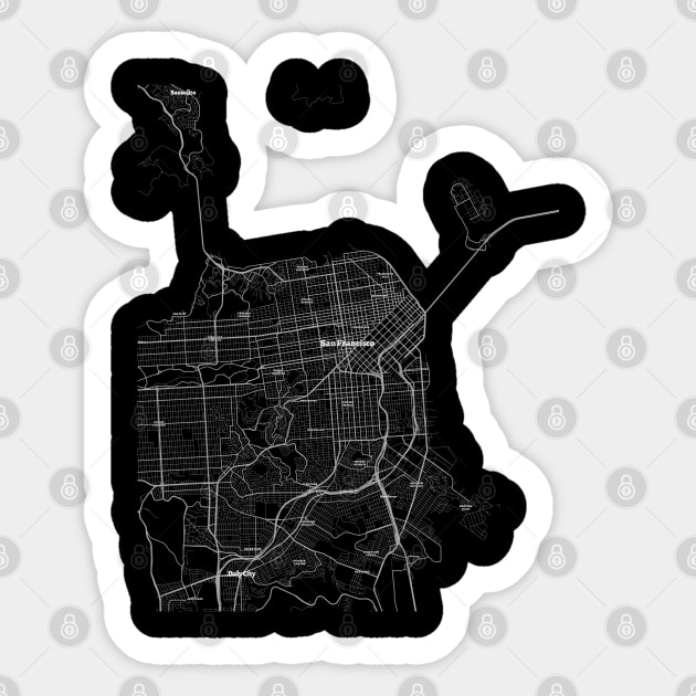 4K San Francisco Map | HD San Francisco Map | Black And White Map Of San Francisco Sticker by benayache